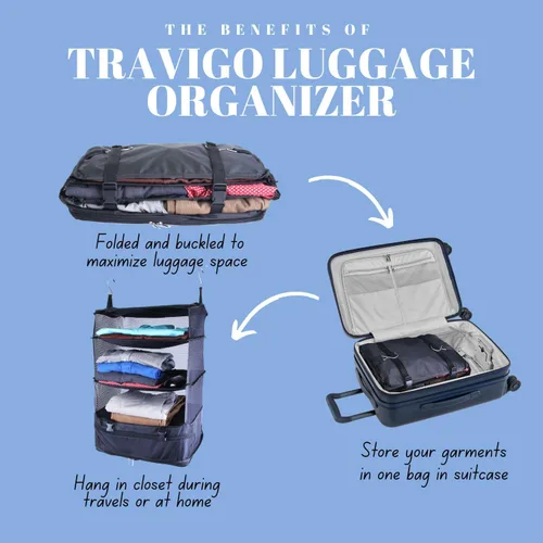 Vista 2 de Bolsa de viaje portátil para colgar Organizador de equipaje de gran capacidad y cubo de embalaje Armario colgante plegable para armario y equipaje