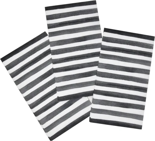 Vista 3 de Servilletas de invitados a rayas grises, 100 unidades, color blanco y negro, desechables, 3 capas, servilletas de cena a rayas de carbón, toallas