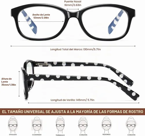 Vista 5 de EYEGUARD - Gafas de lectura con lunares de moda para mujer, 4 pares con bisagra de resorte Lente de lectura normal C1