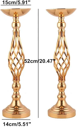 Vista 5 de 2 piezas de centros de mesa de boda para mesas de recepción, soportes de velas retorcidas, adornos, centros de mesa de metal con jarrón de flores