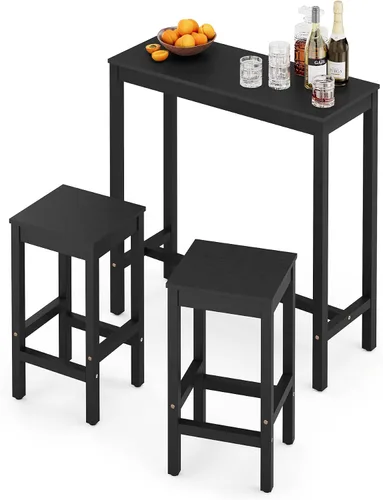Vista 10 de Taburetes de bar de 26 pulgadas, juego de 2 sillas de bar, asiento de encimera de cocina con reposapiés, taburetes de madera de acacia para comedor