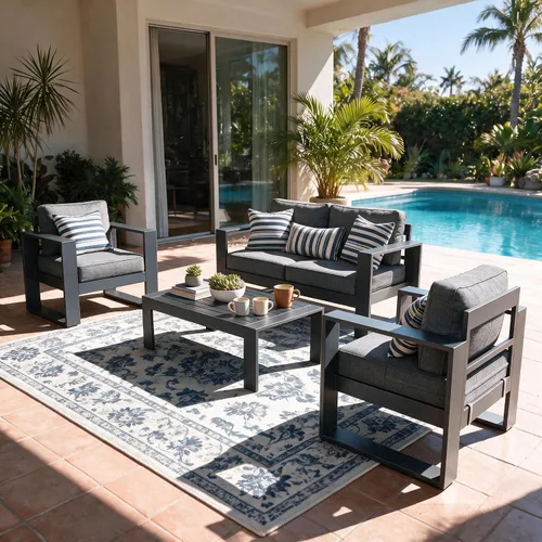 Vista 16 de LayinSun - Juego de muebles de patio de aluminio para exteriores de 4 piezas, sofá de conversación moderno de metal con mesa de café y cojines Negro