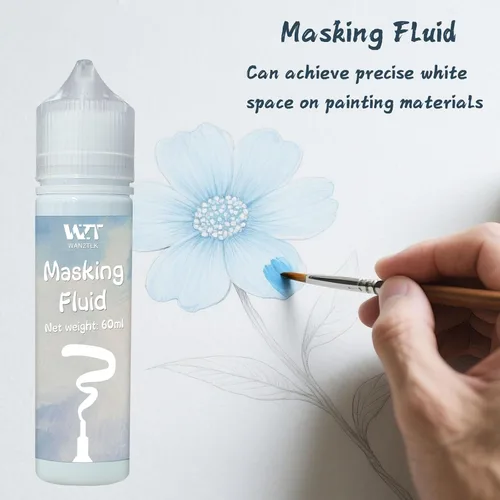 Vista 2 de Líquido de enmascaramiento para acuarela 60ml Azul con pincel y borrador - Líquido de enmascaramiento para arte Lápiz de acuarela Medio Suministros
