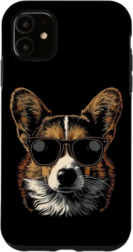 Vista 5 de iPhone 16 Corgi con gafas de sol divertido perro mamá papá Corgi caso