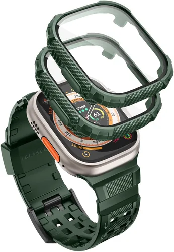 Vista 14 de i-Blason Correa deportiva de poliuretano termoplástico transpirable a prueba de golpes para Apple Watch 9, 8, 7 (1.772 in) con 2 fundas rígidas Negro