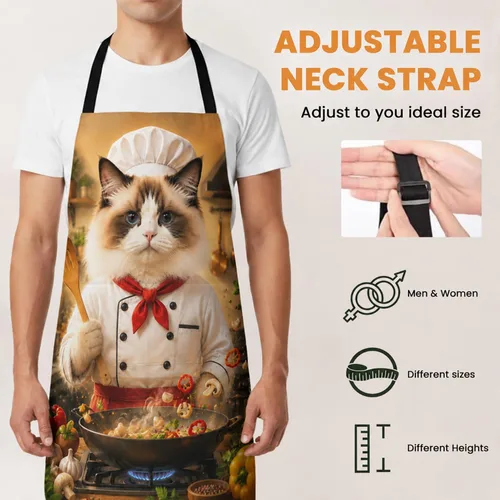 Vista 4 de Delantal personalizado, delantal con foto personalizada para hombres y mujeres, con 2 bolsillos, regalo personalizado de cumpleaños o Navidad