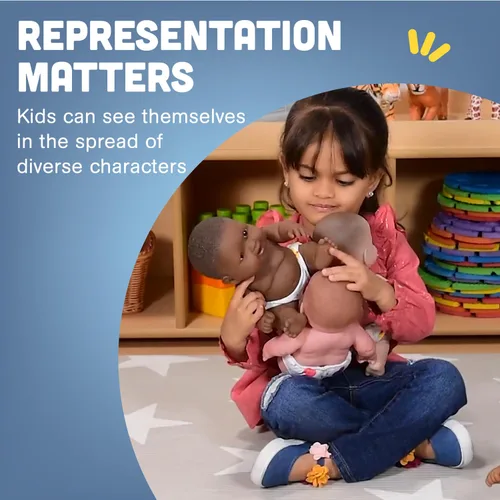 Vista 7 de Constructive Playthings Muñecas de bebé multiculturales abrazables de 10 pulgadas, juguetes multiétnicos de aprendizaje socio-emocional para niños