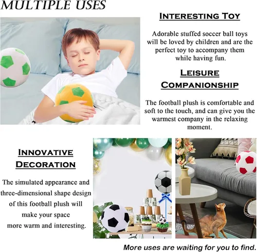 Vista 4 de zhidiloveyou Bola de fútbol de felpa de 9 pulgadas, almohada de fútbol de felpa regalo de fútbol para niños, rojo-blanco
