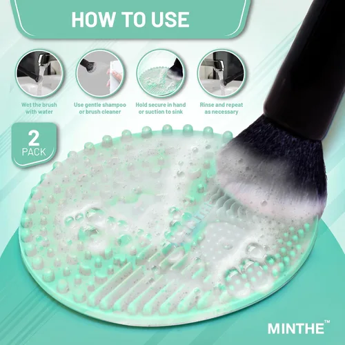 Vista 6 de MINTHE Alfombrilla limpiadora de brochas de maquillaje Paquete de 2 Almohadilla de limpieza de maquillaje de silicona