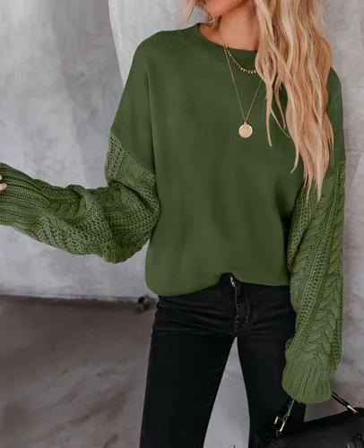 Vista 2 de ZESICA Women's 2023 Fall Long Sleeve Crew Neck Solid Color Cable Knit Chunky Casual Oversized Pullover Sweater Tops