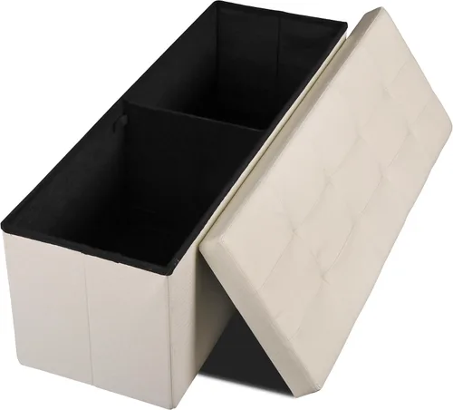 Vista 6 de LEMY - Banco de almacenamiento otomano plegable de 43 pulgadas, taburete reposapiés con divisor de madera y gran espacio de almacenamiento, banco