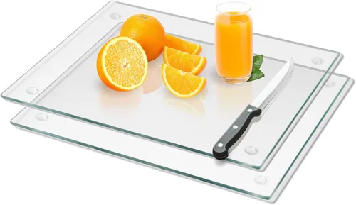 Vista 11 de Mymonfif Tabla de cortar de vidrio templado para cocina, tablero de vidrio negro para encimera, resistente al calor, con pies antideslizantes, 12 x