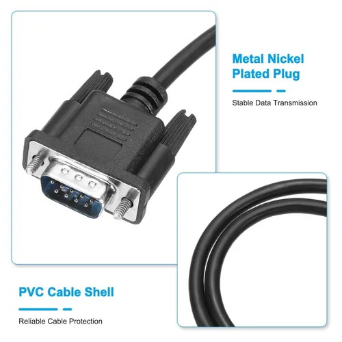Vista 3 de MECCANIXITY Cable serie DB9 RS232 de 6.6 pies macho a hembra, cable de extensión cruzado 2-3 para comunicación de datos, color negro