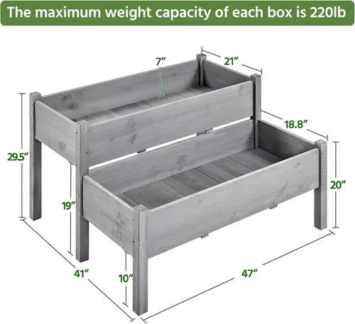Vista 3 de Yaheetech Cama de jardín elevada de madera de 47 x 41 x 30 pulgadas, para horticultura, para exteriores, 2 niveles, maceta elevada para hierbas