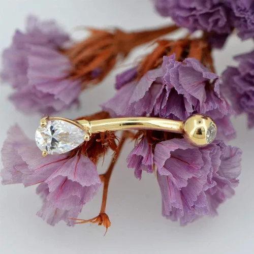 Vista 5 de Jewseen Water Drop Belly Butoon Anillos Prong Set Piercing para el ombligo 14K Oro sólido claro CZ ombligo Anillos Cuerpo Joyería