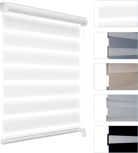 Vista 28 de MYshade Persianas enrollables de cebra opacas (85 %) con cordón para ventanas interiores, persianas de doble capa beige para dormitorio, baño, sala