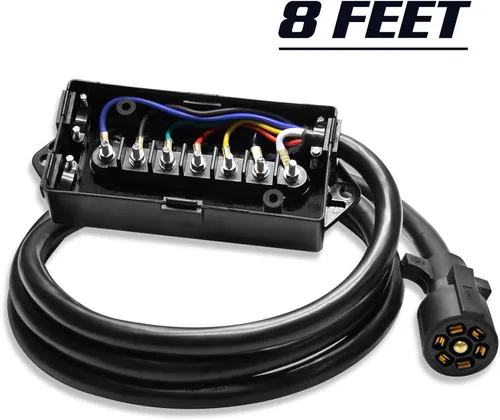 Vista 8 de Enchufe de remolque de 7 vías, cable de remolque en línea resistente de 8 pies con caja de conexiones de cableado de 7 cuadras, resistente a