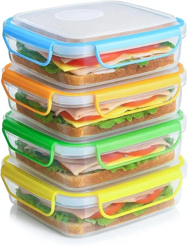Vista 9 de Snap Fresh - Paquete de 4 recipientes de sándwich a prueba de fugas de tamaño divertido - Cajas de sándwich reutilizables, sin BPA. Sellado