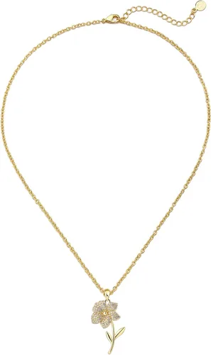 Vista 3 de Collar de flores Mes de Nacimiento Lujoso collar chapado en oro de 18 quilates con colgante de flor Bonita bolsa de joyería para mujer collares