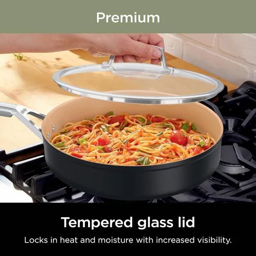 Vista 11 de Juego de ollas y sartenes Ninja antiadherentes Juego de utensilios de cocina de cerámica premium de vida extendida 9 piezas antiadherentes Gris