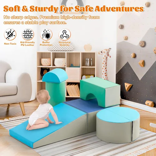 Vista 5 de Juguetes de escalada para niños pequeños para interiores, bloques de escalada de espuma de 5 piezas, juego de escalada suave para niños de 1 a 3