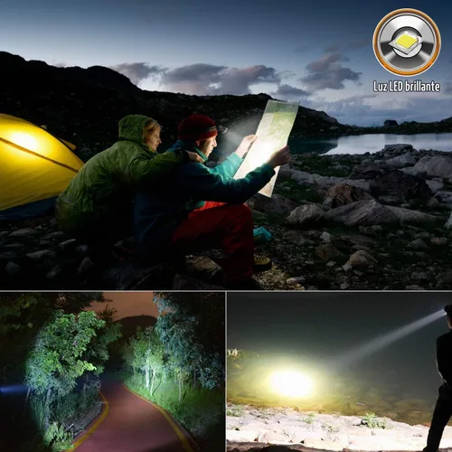Vista 3 de ODEAR Linterna frontal recargable, súper brillante, linterna de LED para la cabeza, impermeable, con batería incorporada para acampar al aire libre