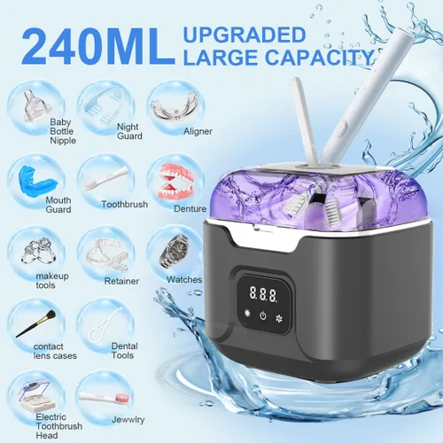 Vista 6 de Ultrasonic Retainer Cleaner Machine, 48kHz Ultrasonic Dentures Cleaner with Timer & 4 Modes, 240ML Dental Pod for Mouth Guards, Braces, Aligner