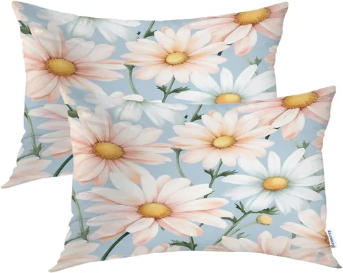 Vista 13 de Batmerry Flowers with Stems Throw Pillow Covers, Beautiful Floral Decorative Pillow Covers Digital Printing Blended for Couch Sofa Bed Invisible