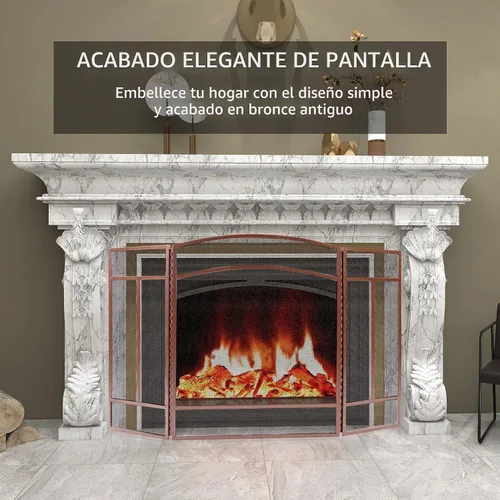 Vista 8 de Fire Beauty Pantalla para chimenea de 3 paneles de hierro forjado de 48 pulgadas de largo x 29 pulgadas de alto, cubierta de protección contra