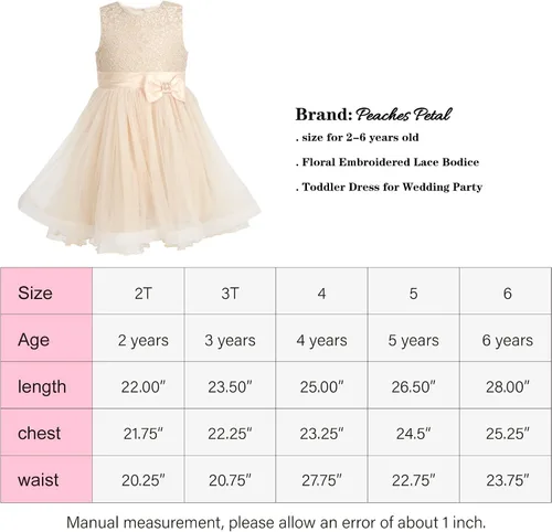 Vista 7 de Peaches Petal Toddler Girl Dress for Wedding, Flower Girl Dresses for Birthday Party, Kids Lace Tulle Dress