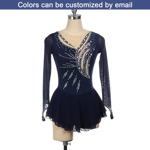 Vista 3 de Vestido de patinaje artístico para mujer mangas con los dedos disfraz de competencia baile gimnasia leotardo