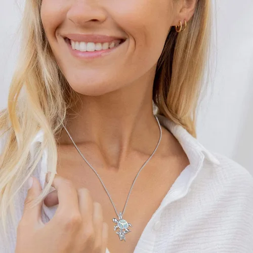 Vista 2 de Vanel Collar de tortuga, collar de plata de ley 925 con ópalo de tortuga marina para mujer, joyería de ópalo, regalo de tortuga marina para mamá