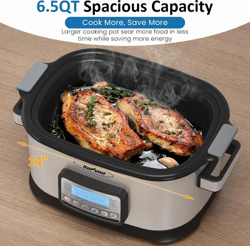 Vista 7 de Multicocina 11 en 1, horno asador de olla lenta de 6.5 cuartos de galón, olla multifuncional programable digital con temporizador, control