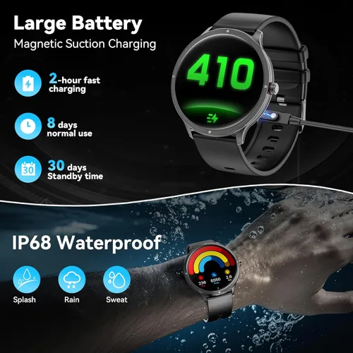 Vista 7 de Reloj inteligente, reloj inteligente AMOLED de 1.75 pulgadas para hombres y mujeres (respuesta/hacer llamadas), rastreador de actividad física