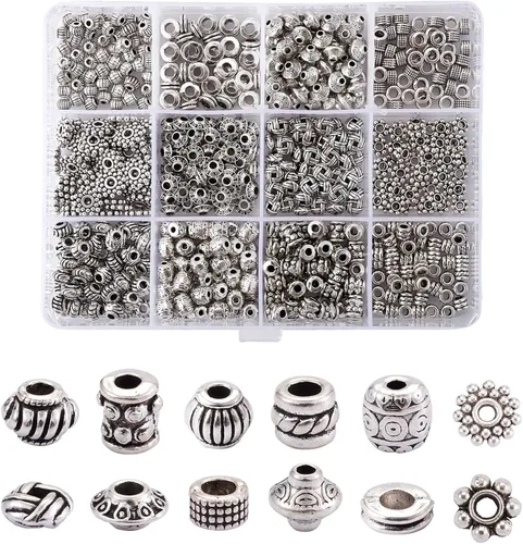 Vista 13 de Craftdady 600 cuentas espaciadoras tibetanas de 10 estilos, colores mezclados, aleación de metal, dijes para pulseras, collares, suministros
