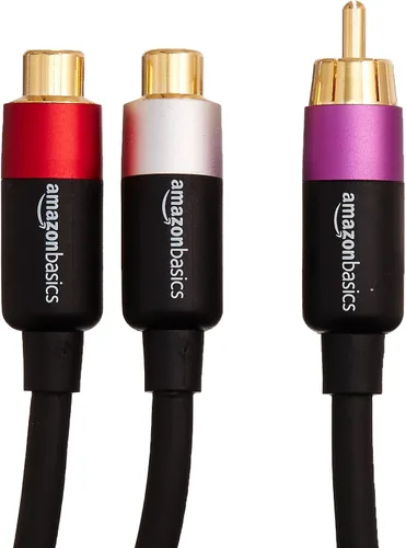 Vista 3 de Amazon Basics Cable divisor RCA Y-Adaptador, 2-hembra a 1 macho, chapado en oro, para subwoofer y reproductor de CD, doble blindado, 12