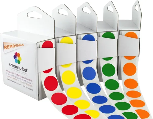 Vista 10 de ChromaLabel Puntos adhesivos extraíbles, 3/4 pulgadas amarillo, 1000/caja