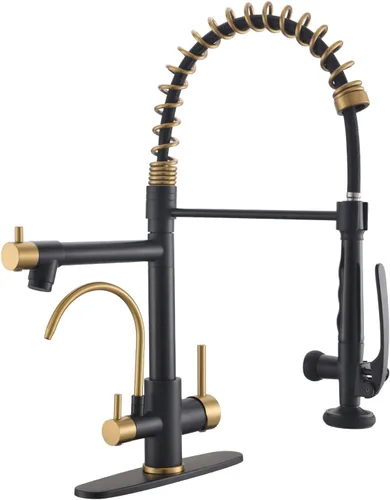 Vista 11 de Fapully Grifo de cocina comercial de oro cepillado con rociador desplegable