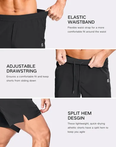 Vista 6 de GGJ Pantalones cortos deportivos ligeros para hombre con 2 bolsillos con cremallera de 7/5/9 pulgadas, pantalones cortos de tenis de secado rápido