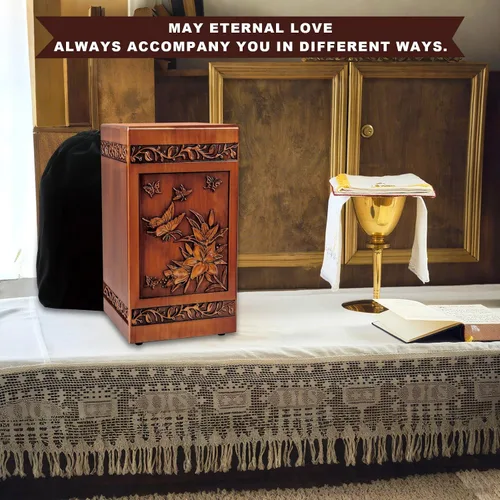 Vista 6 de Urna de madera para cenizas para adultos, machos y mujeres, urna decorativa conmemorativa funeraria, recuerdo de ataúd de entierro con bolsa