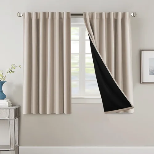 Vista 91 de H.VERSAILTEX Cortinas 100% opacas para dormitorio con forro negro, cortinas de oscurecimiento de habitación completa, con aislamiento térmico