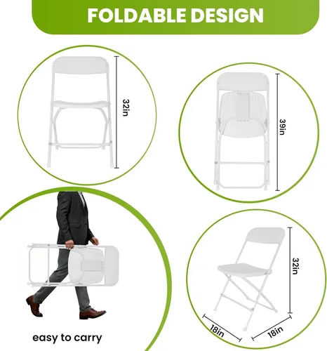 Vista 3 de 10 PCS White Folding Chair, Portable Plastic Folding Chairs, Stackable Commercial Seat with Steel Frame 350lb.Capacity for Indoor Outdoor, Party