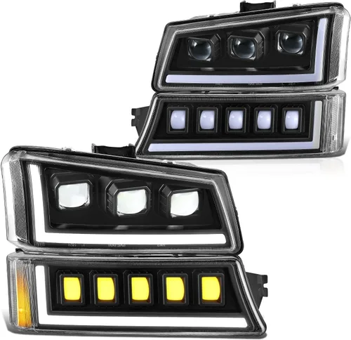 Vista 7 de DNA MOTORING Juego de montaje de faros Compatible con 2003-2006 Chevy Silverado 1500 2500 3500 1500 HD 2500 HD Avalanche 1500 2500, sin Cromo