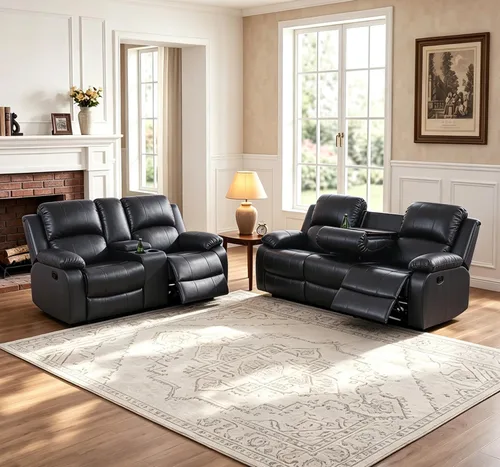 Vista 27 de Silla reclinable de cuero para conjunto de muebles de sala, sofá reclinable de cuero beige para espacios pequeños/RV, sillón individual