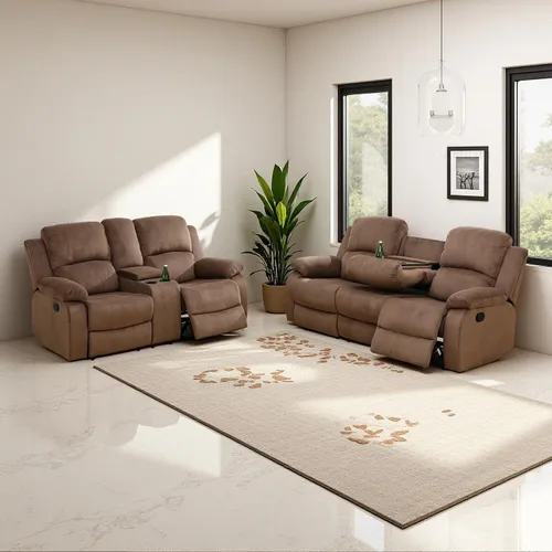 Vista 21 de Sofá reclinable manual, sofá reclinable de lujo de 3 plazas, sofá reclinable con portavasos y mesa de café, sofá de cuero sintético para sala