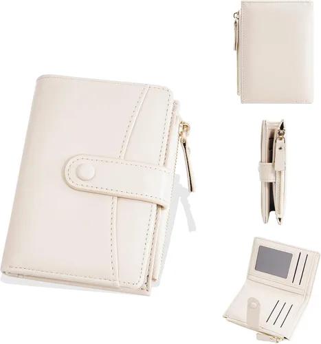 Vista 25 de Carteras de cuero para mujer con bloqueo RFID, billetera delgada, plegable, tarjetero con cremallera, bolsillo para monedas, ventana
