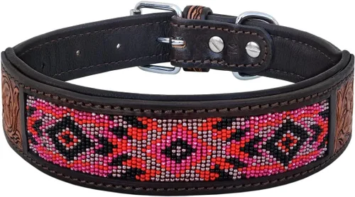 Vista 2 de Collar de cuero para perro, tamaño extra pequeño, estilo occidental, resistente, con cuentas ajustables y acolchado, suave para cachorros y perros