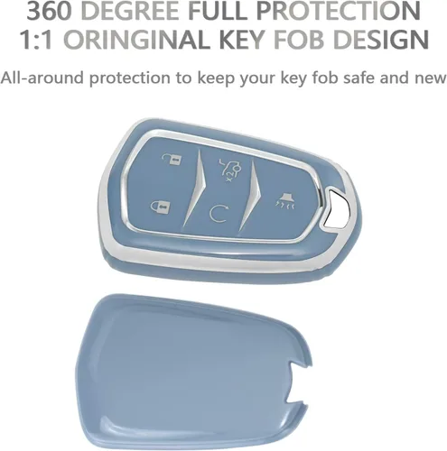 Vista 3 de OFFCURVE Funda protectora para llave de Cadillac Escalade 2015-2019 CTS XTS ATS STS XT4 XT5 CT6 SRX Smart Key Holder Accesorios de coche, azul TPU