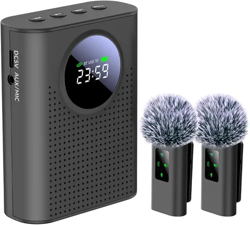 Vista 12 de Amplificador de voz S67 Micrófono inalámbrico para profesores en el aula recargable, mini micrófono de solapa Lavalier, sistema PA de altavoz