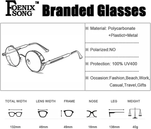 Vista 4 de Pack of 2 Round Sunglasses Steam Punk Style Metal Frame Steampunk UV400